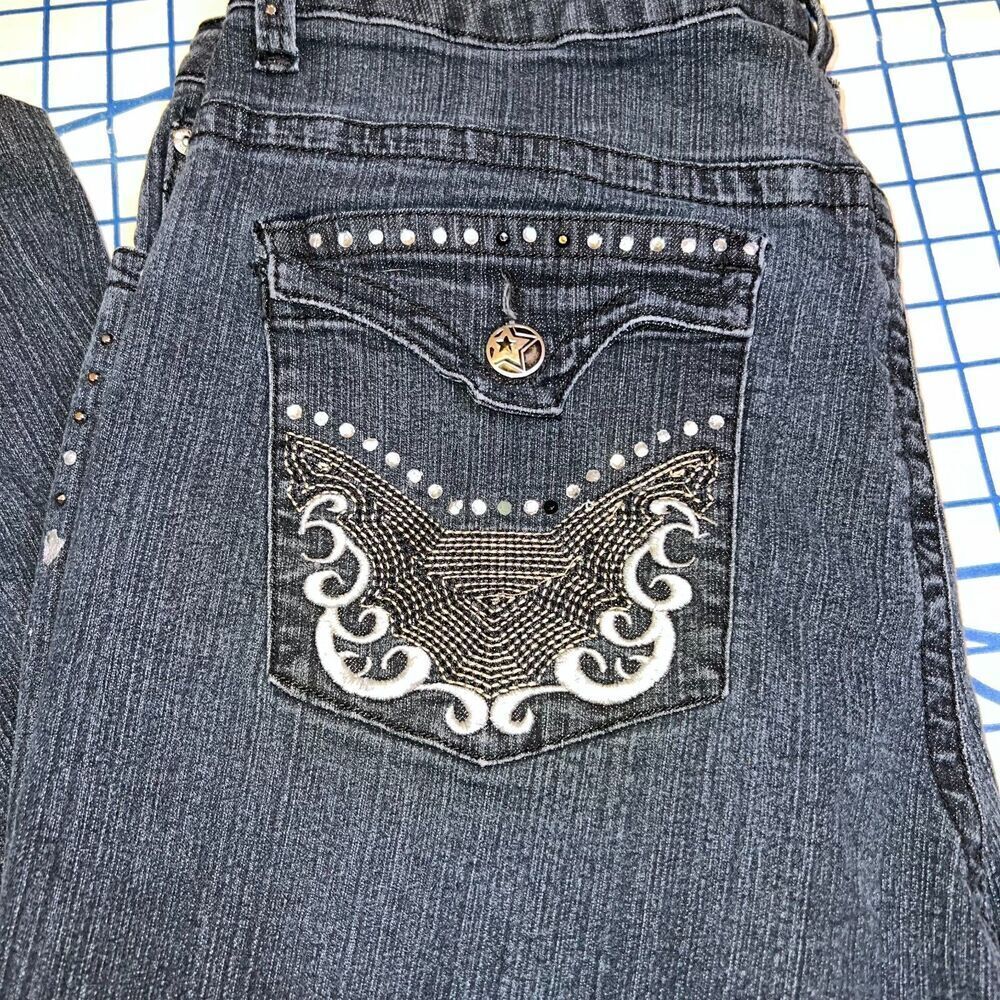 y2k Crest Jeans Size 23/24 Black Retro Grunge Cotton Denim Pants - Picture 5 of 12